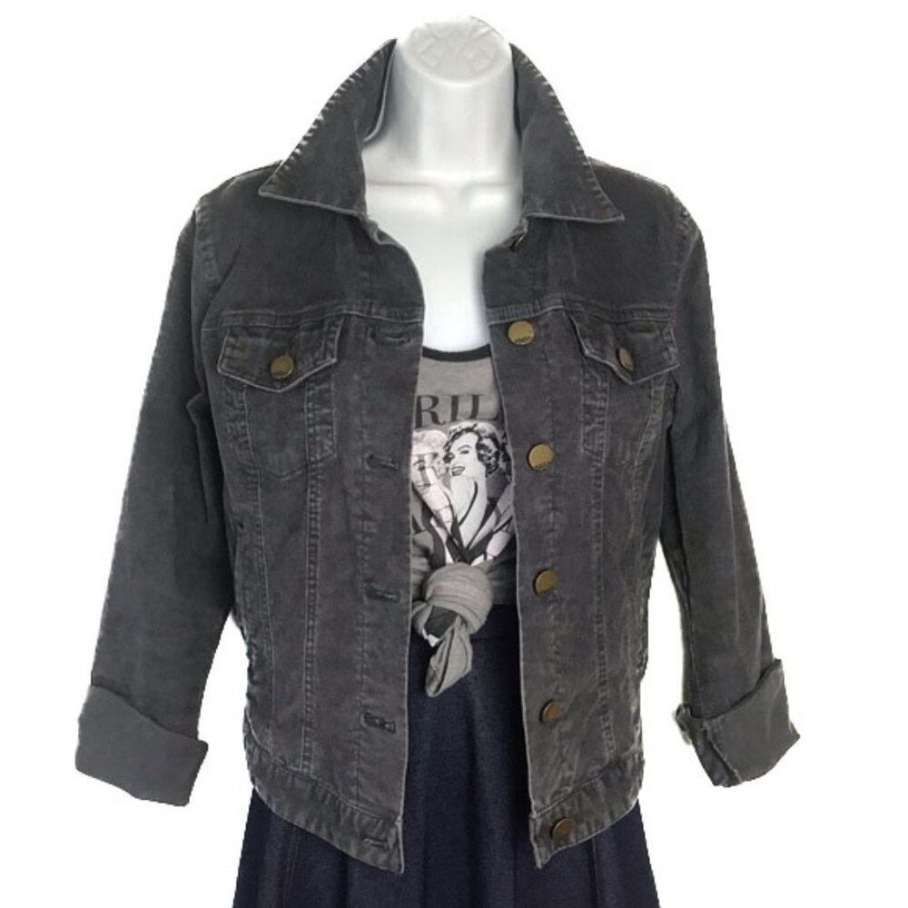 Gap 1969 Gray Distressed Corduroy Trucker Jacket Medium Flint Gray